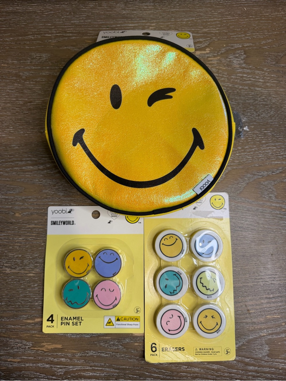 Smiley World Pencil Pouch, Buttons & Eraser Bundle